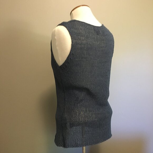 Vintage Colour Works Blue Sleeveless Mother of Pearl Button Knit Cardigan - Picture 5 of 14